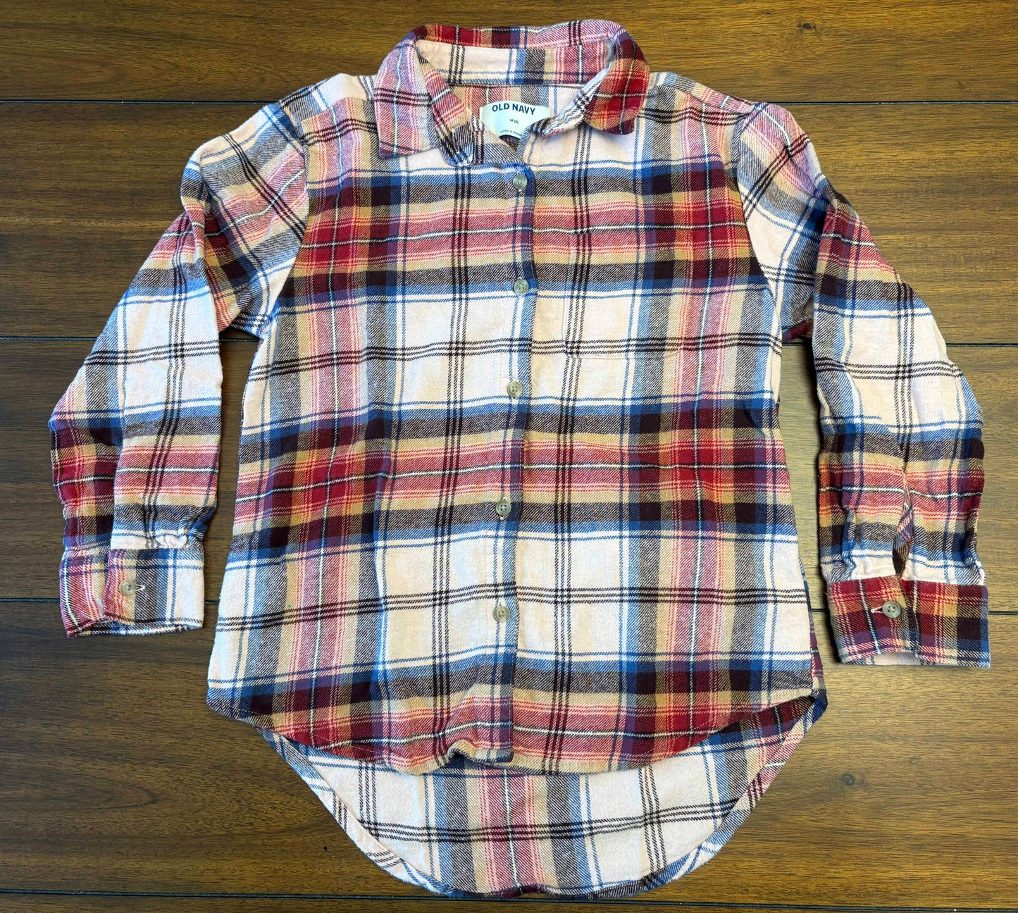 Seller #210 Old Navy Girls Size 8 (M) Pink & Blue Plaid Long Sleeve Flannel Button Down Shirt