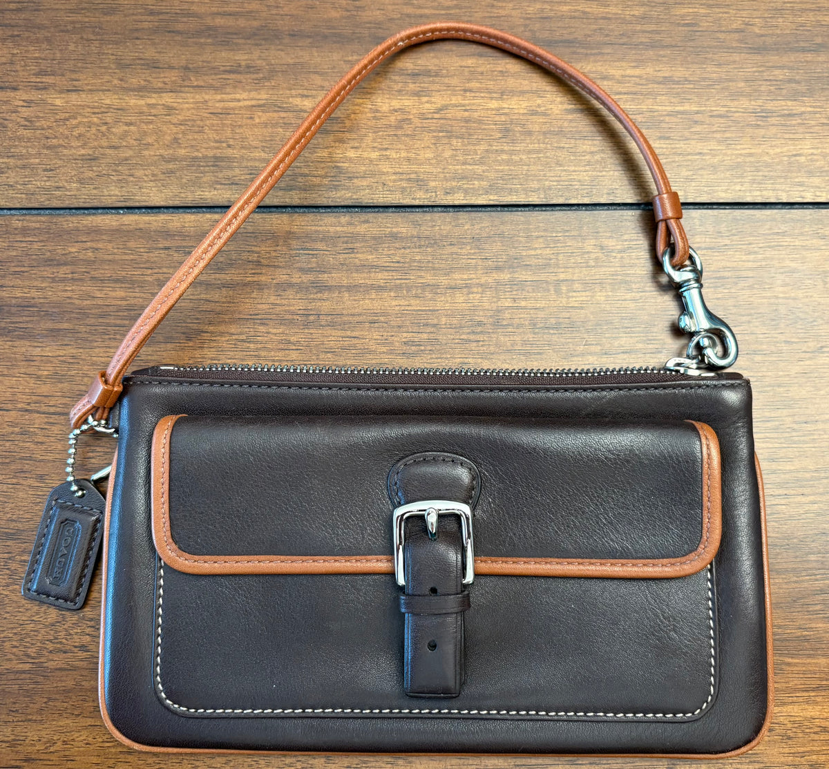 #197 Coach Dark Brown Leather Wristlet