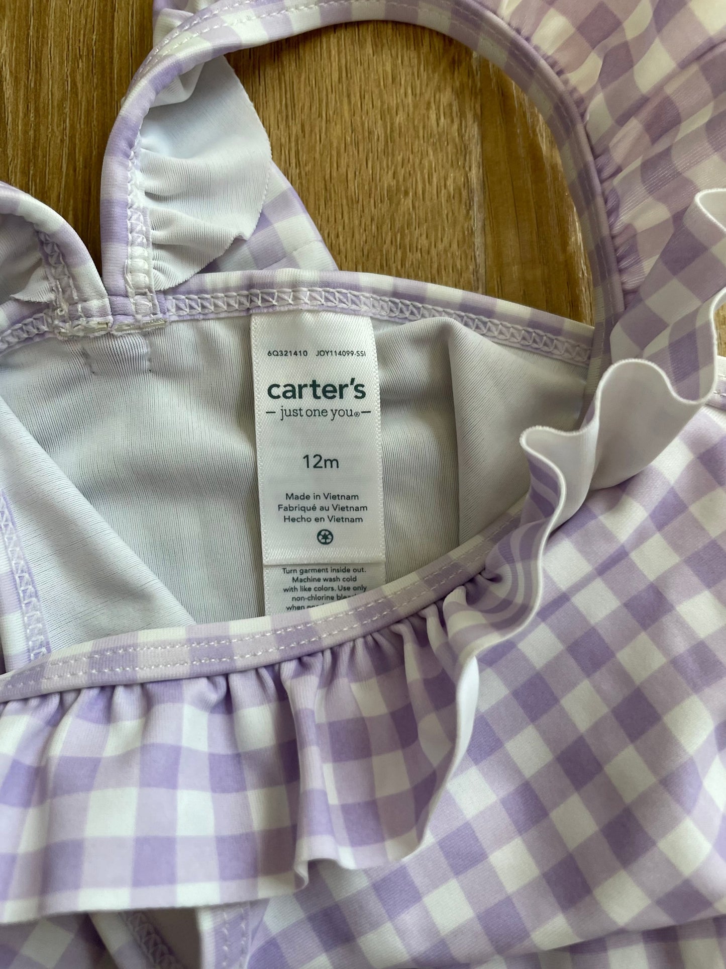 #6 - Carters Girl's One Piece Bathing Suit, 12 month, Purple Gingham