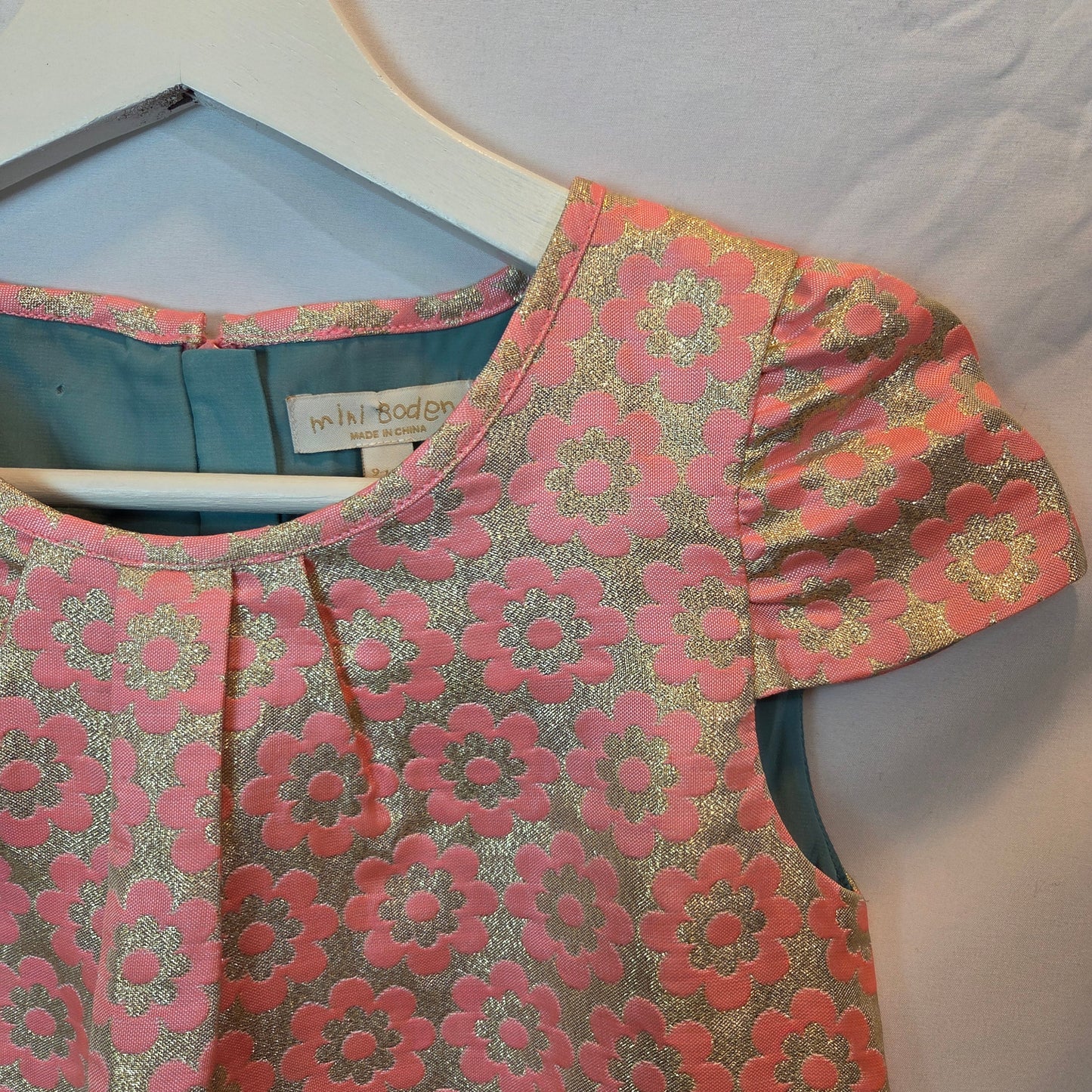 #112 - Mini Boden Pink and Gold Dress, Size 9-10y, EUC
