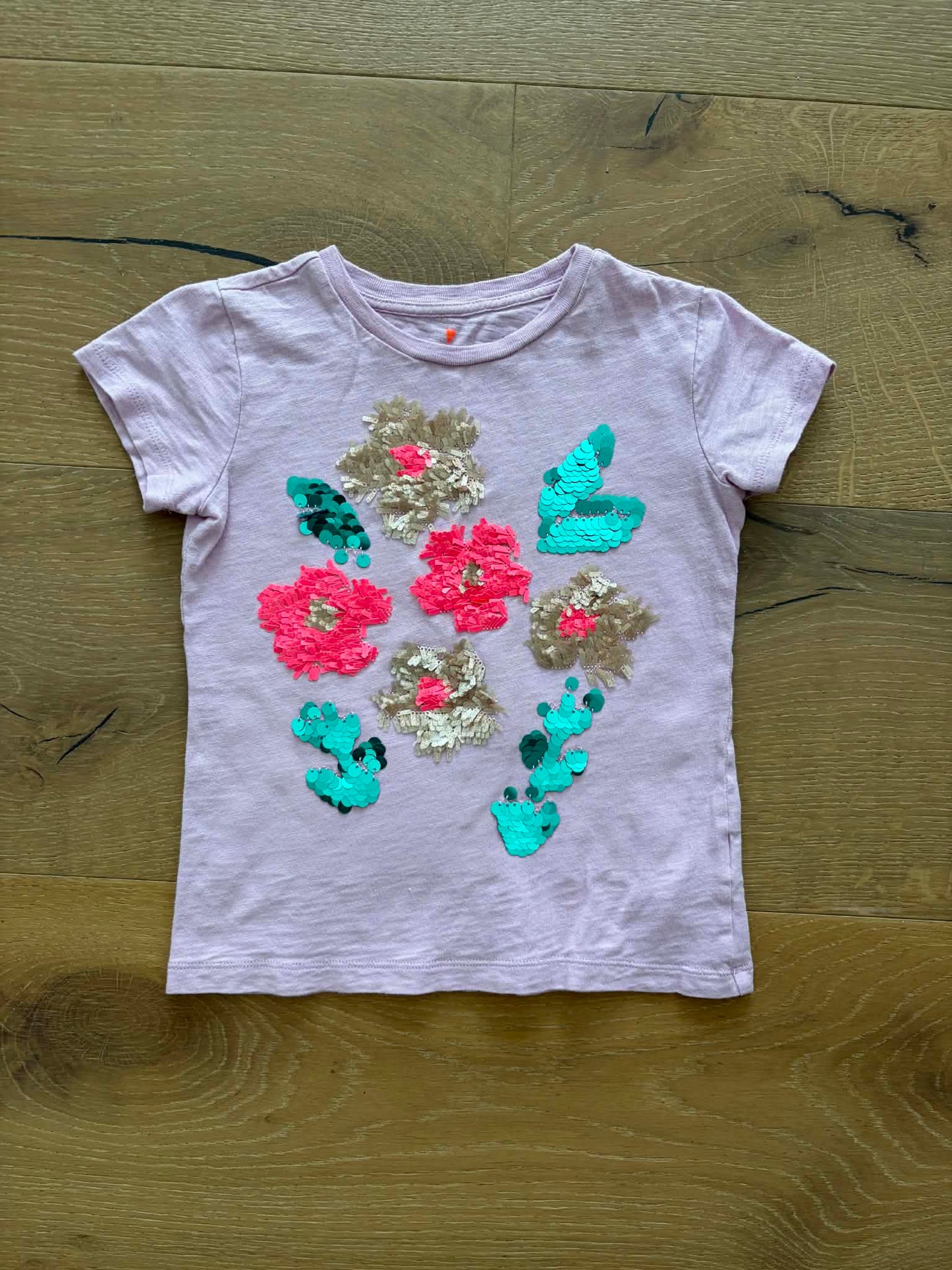 #196 Crewcuts Girls Size 6 Pink T-Shirt with Sequin Embellishments