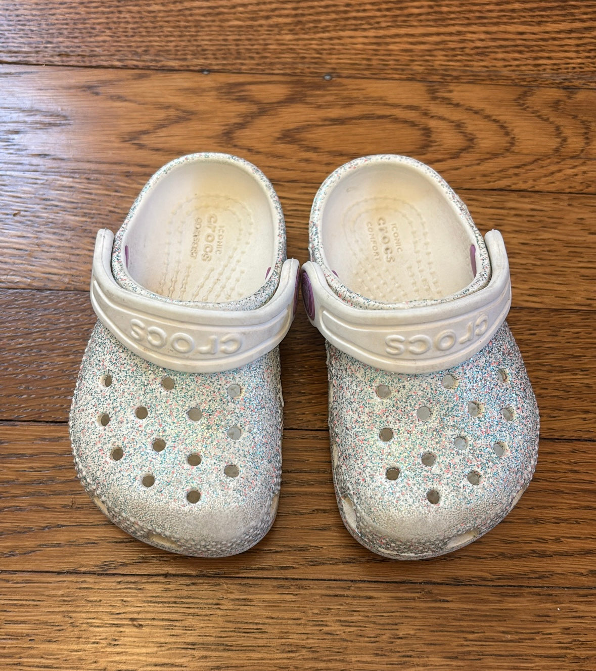 #4 Crocs Girls Sparkly White Shoes Size Toddler 5c