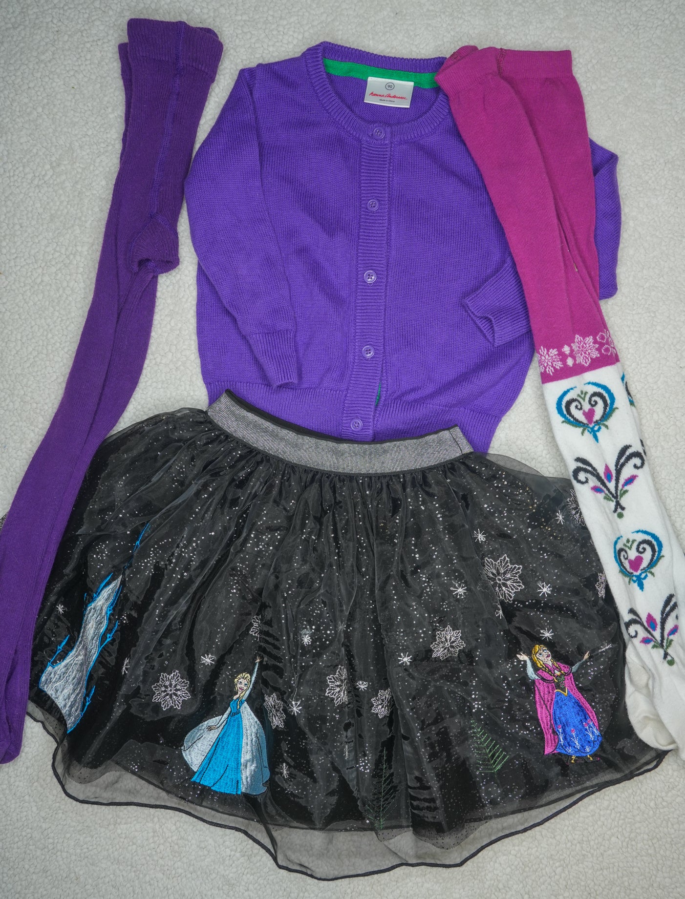 #31 Girls' Hanna Andersson Frozen Skirt, Sweater and Tights, Size 90 (3)