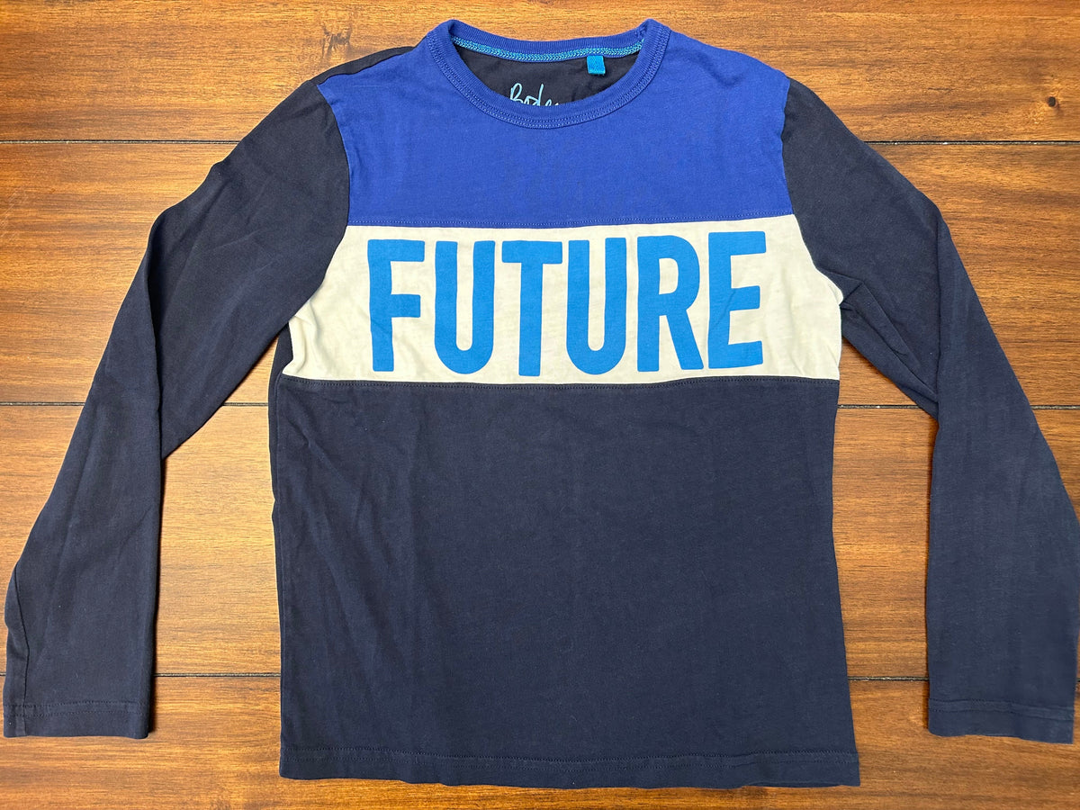 #197 Boden Boys Size 9-10 Blue Future Printed Long Sleeve T-shirt