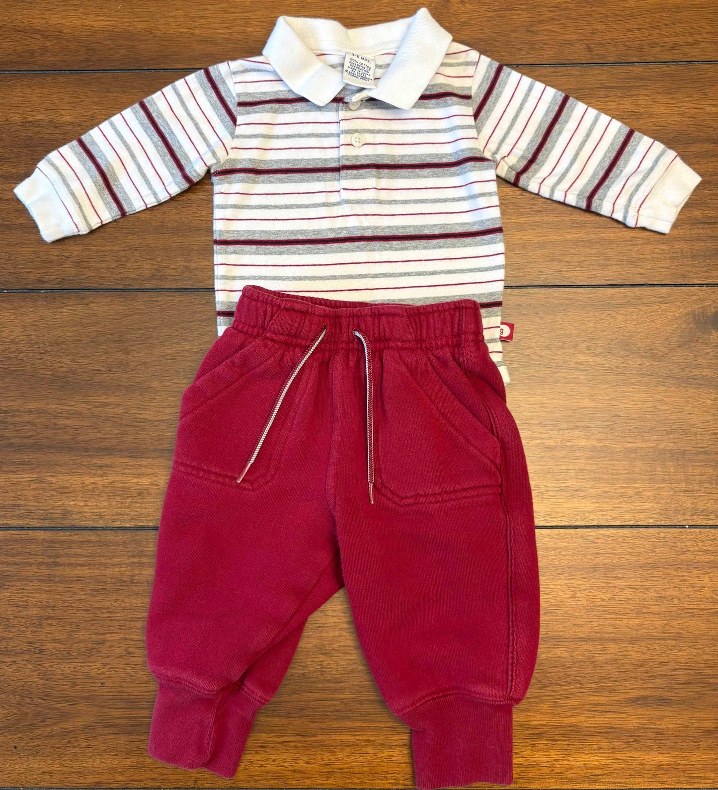 Seller #210 Gymboree Boys Size 3-6M Maroon White & Gray Polo Long Sleeve Onesie & Sweatpants Set