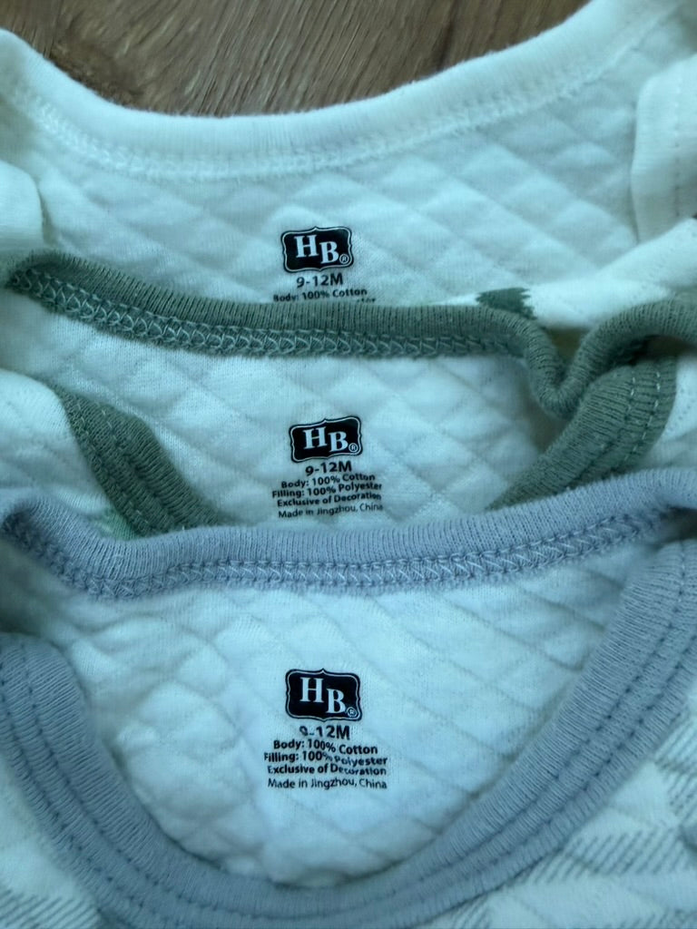 #6 - Hudson Baby Boys 3-pack Quilted Long-Sleeved Onesies - 9-12 months