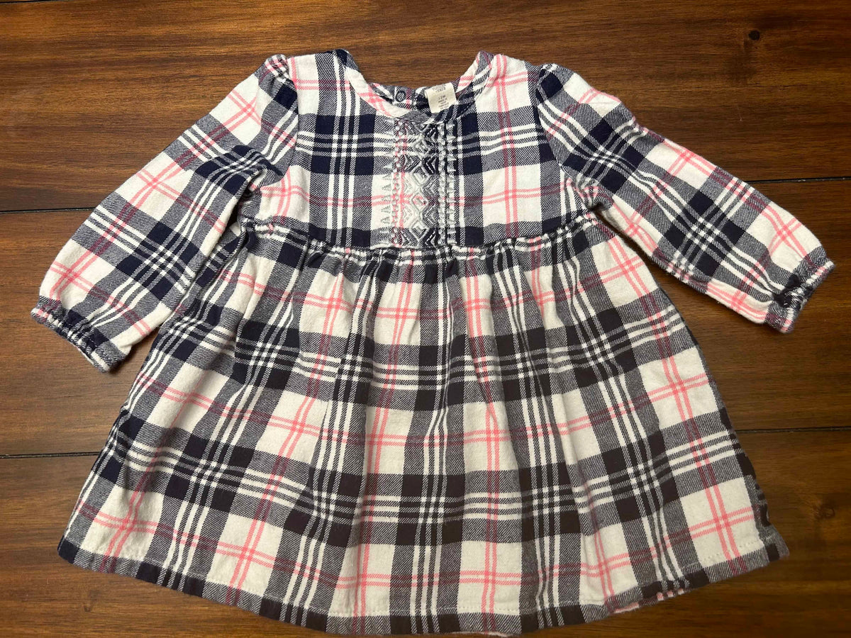 #197 Tucker & Tate Girls Size 12M Navy Pink & White Plaid Long Sleeve Flannel Dress