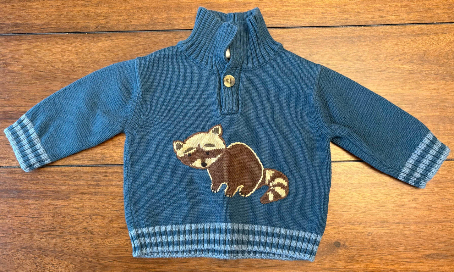 Seller #210 Gymboree Boys Size 3-6M Dark Teal Racoon Collared Sweater