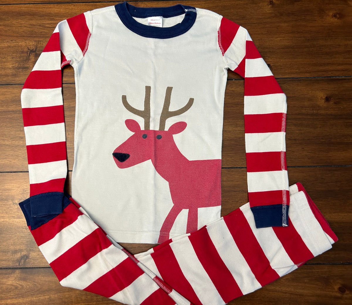 #197 Hanna Andersson Boys Size 6-7 (120) Red & White Reindeer Pajama Set