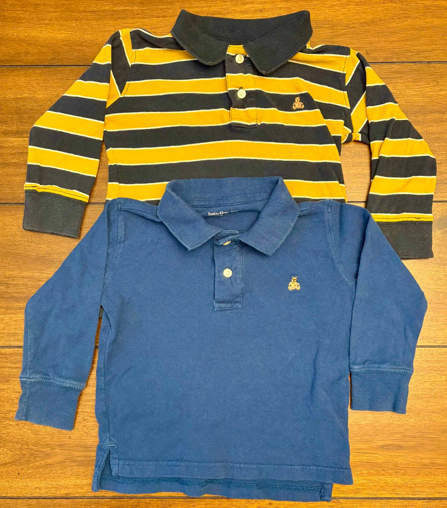 Seller #210 Baby Gap Boys Size 2 Blue and Navy with Yellow Striped Long Sleeve Polo Tops Bundle