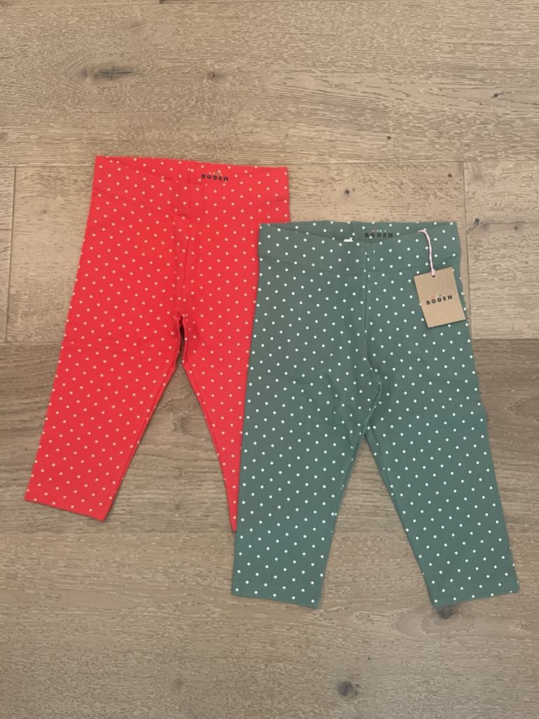 #222 NWT Mini Boden Girls 6/7 Red and Green with Cream Polka Dots Capri Leggings