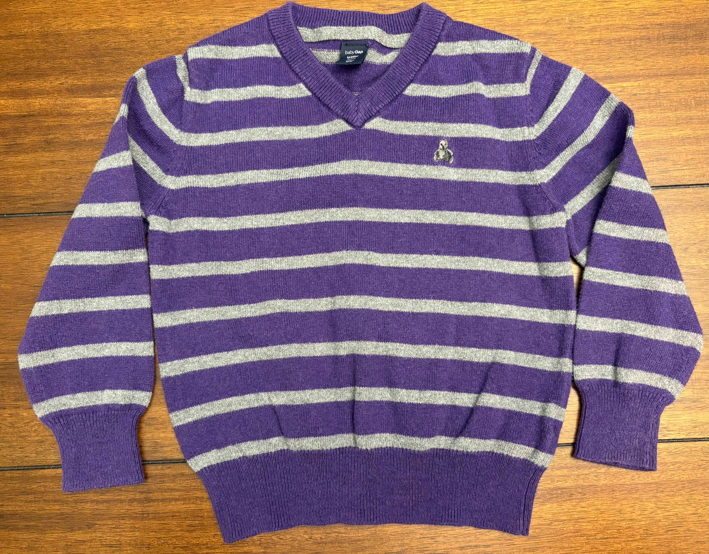 Seller #210 Baby Gap Boys Size 3 Purple with Gray Stripes V-Neck Sweater