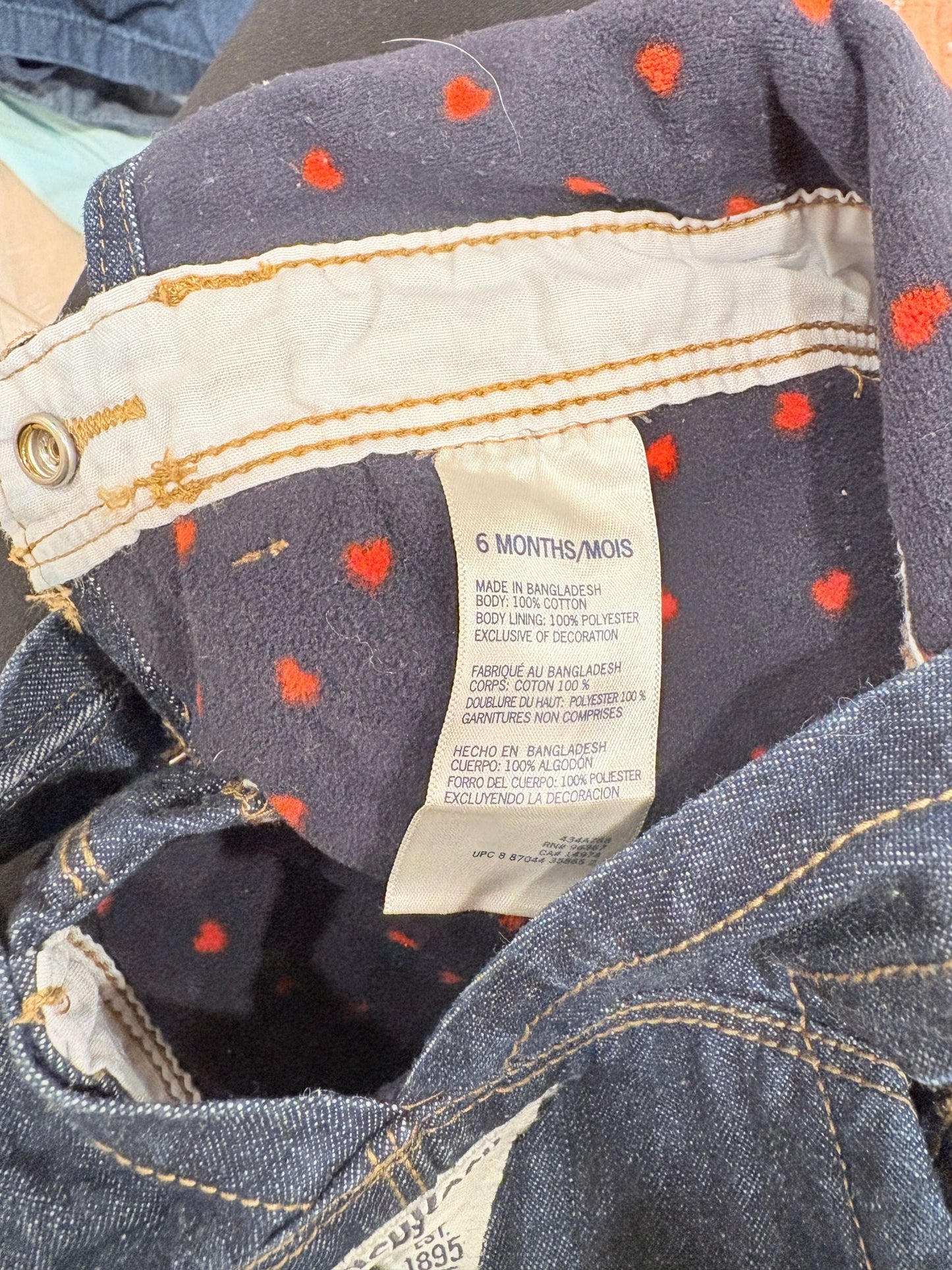 #37 REDUCED-6M Girls/Gender Neutral OshKosh B'Gosh Denim Overalls with Fleece Heart Lining