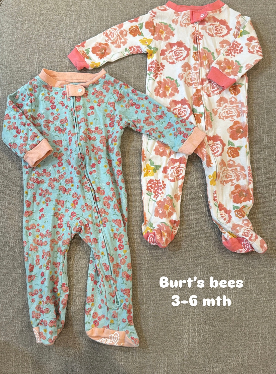 #145 Burts Bees set of 2 sleepers Girls 3-6 mth EUC
