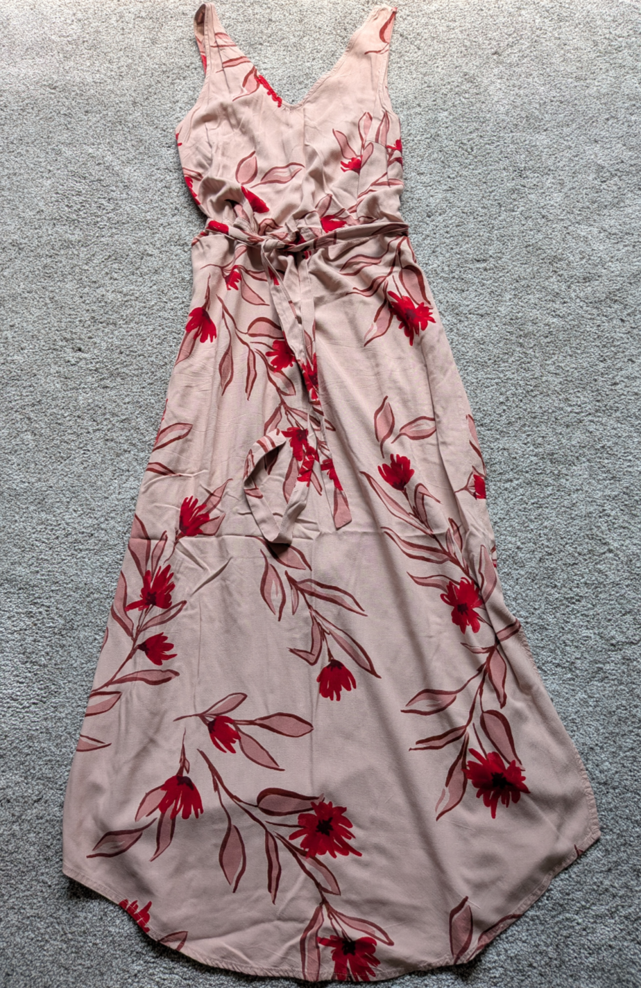 #17 A New Day pink floral maxi dress with belt women's M