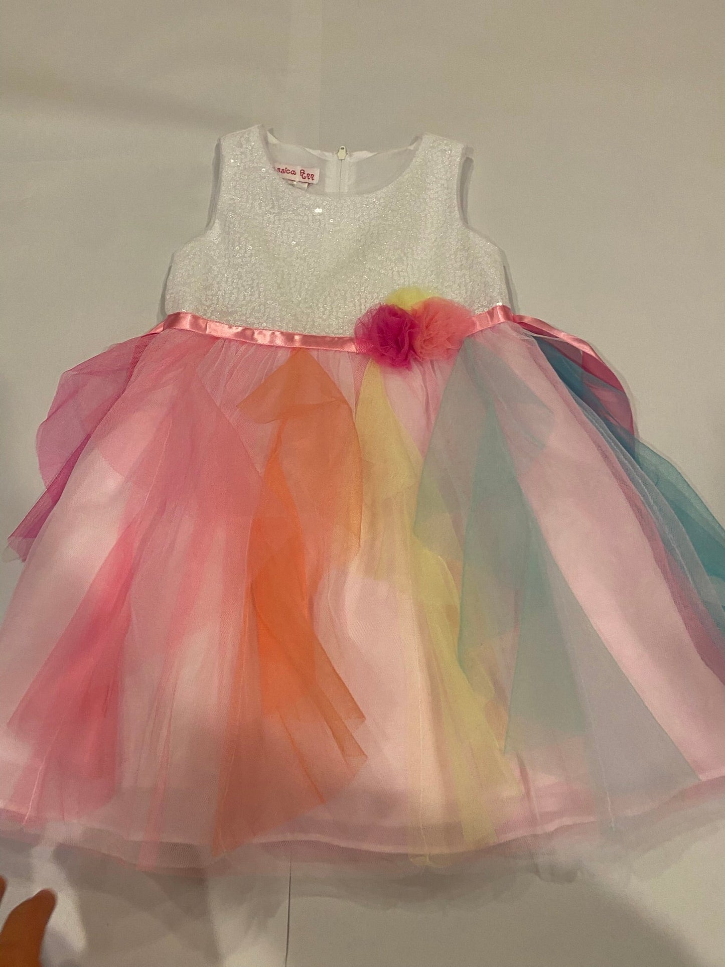 179 "Reduced" Jessica Ann Dress Rainbow Tulle-size 4