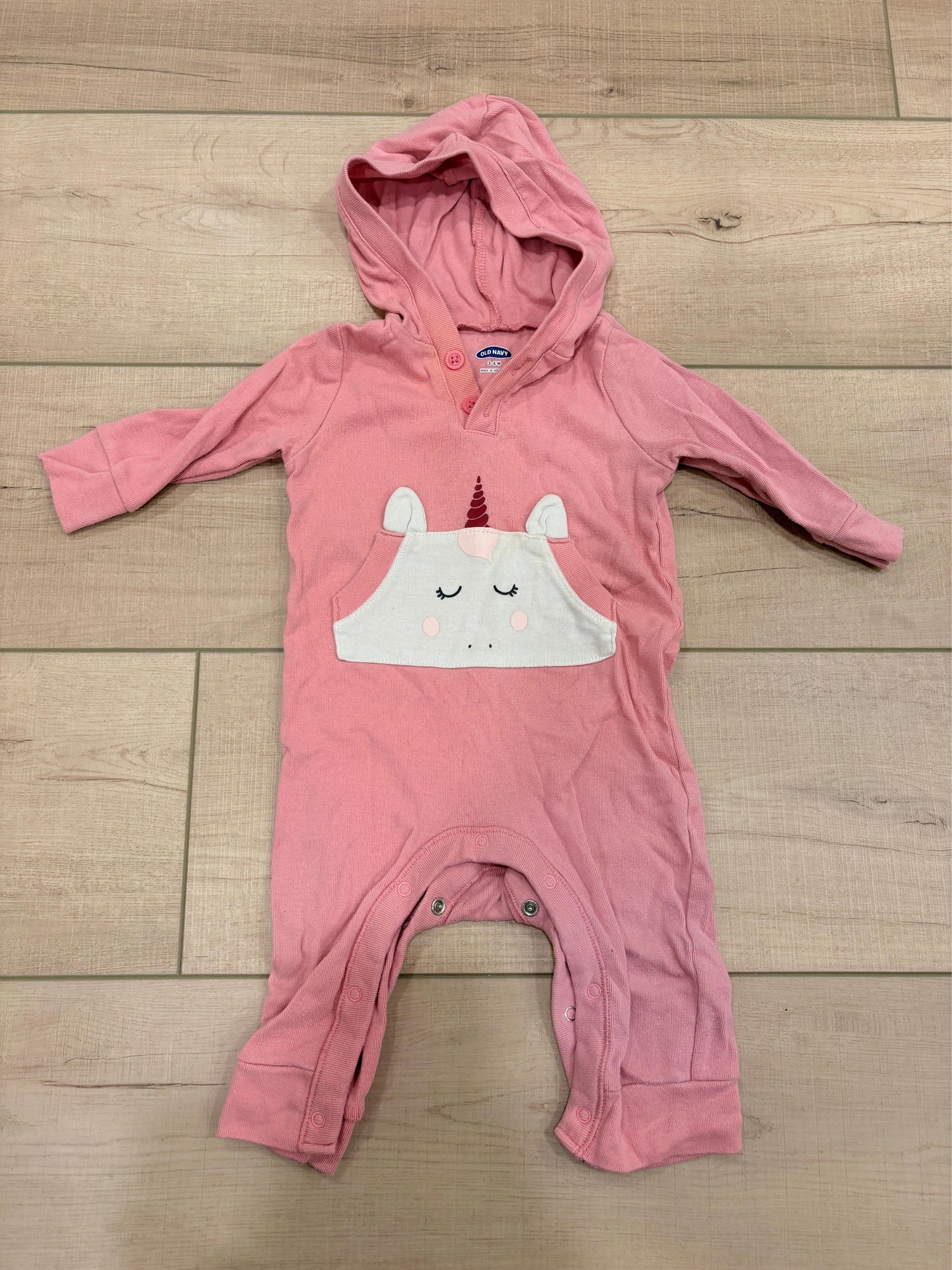 #37 3-6M Girls Old Navy Hooded Unicorn One Piece