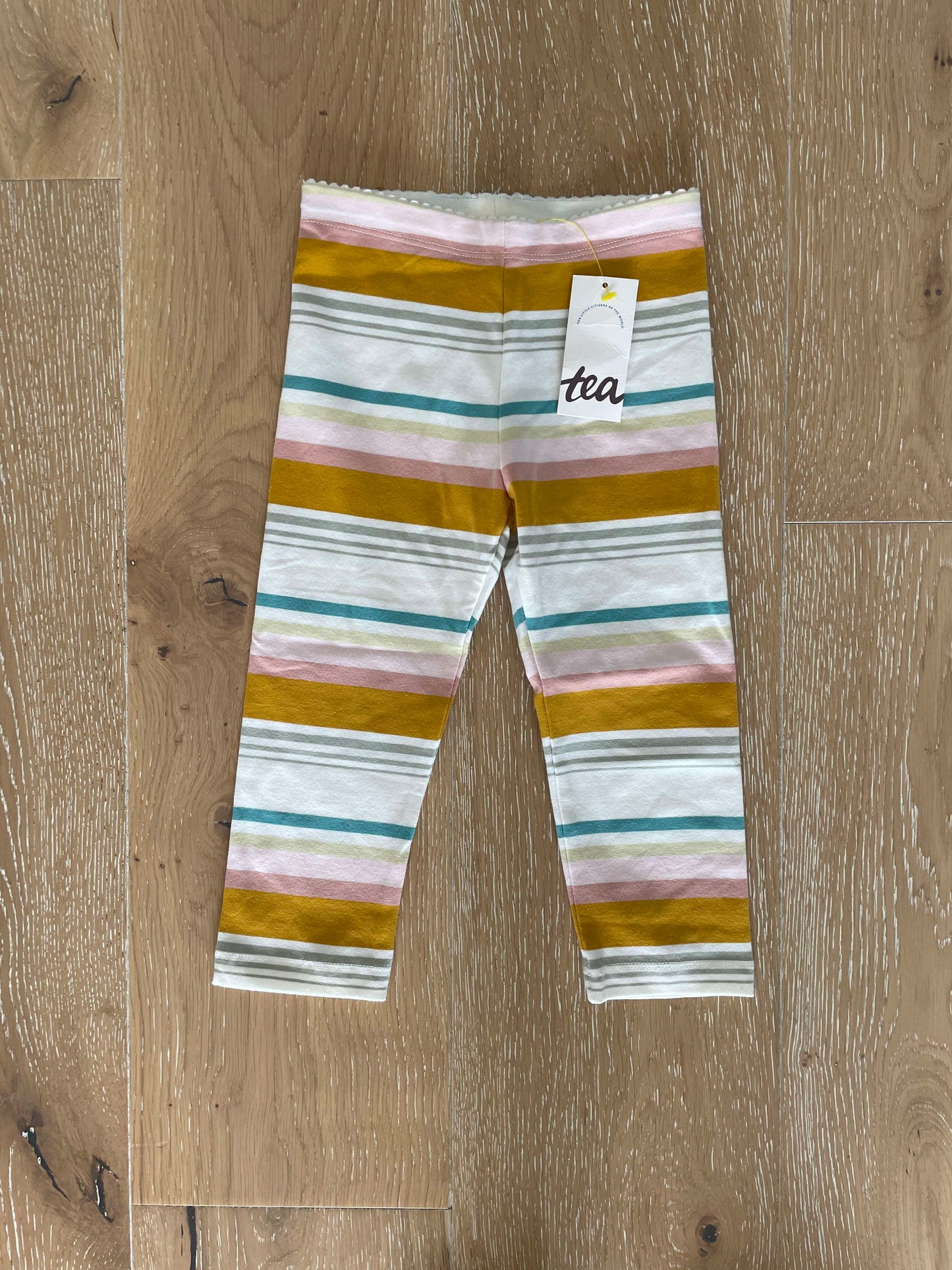 #222 NWT Tea Collection Girls Size 4-5 Striped Capri Leggings