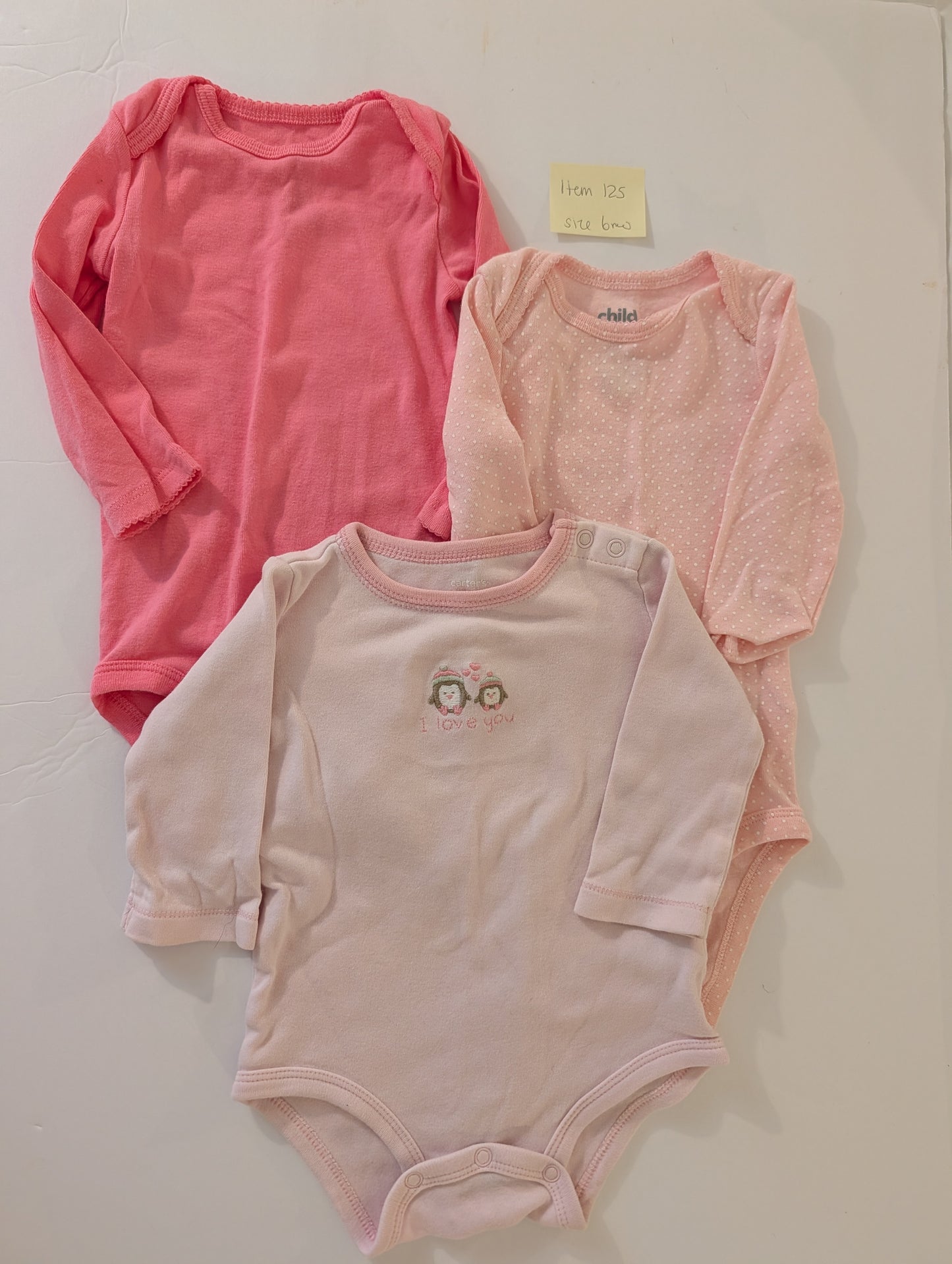 Seller 97, Carter's Long Sleeve Onesies, Baby Girl, Size 6mo (Item 125)