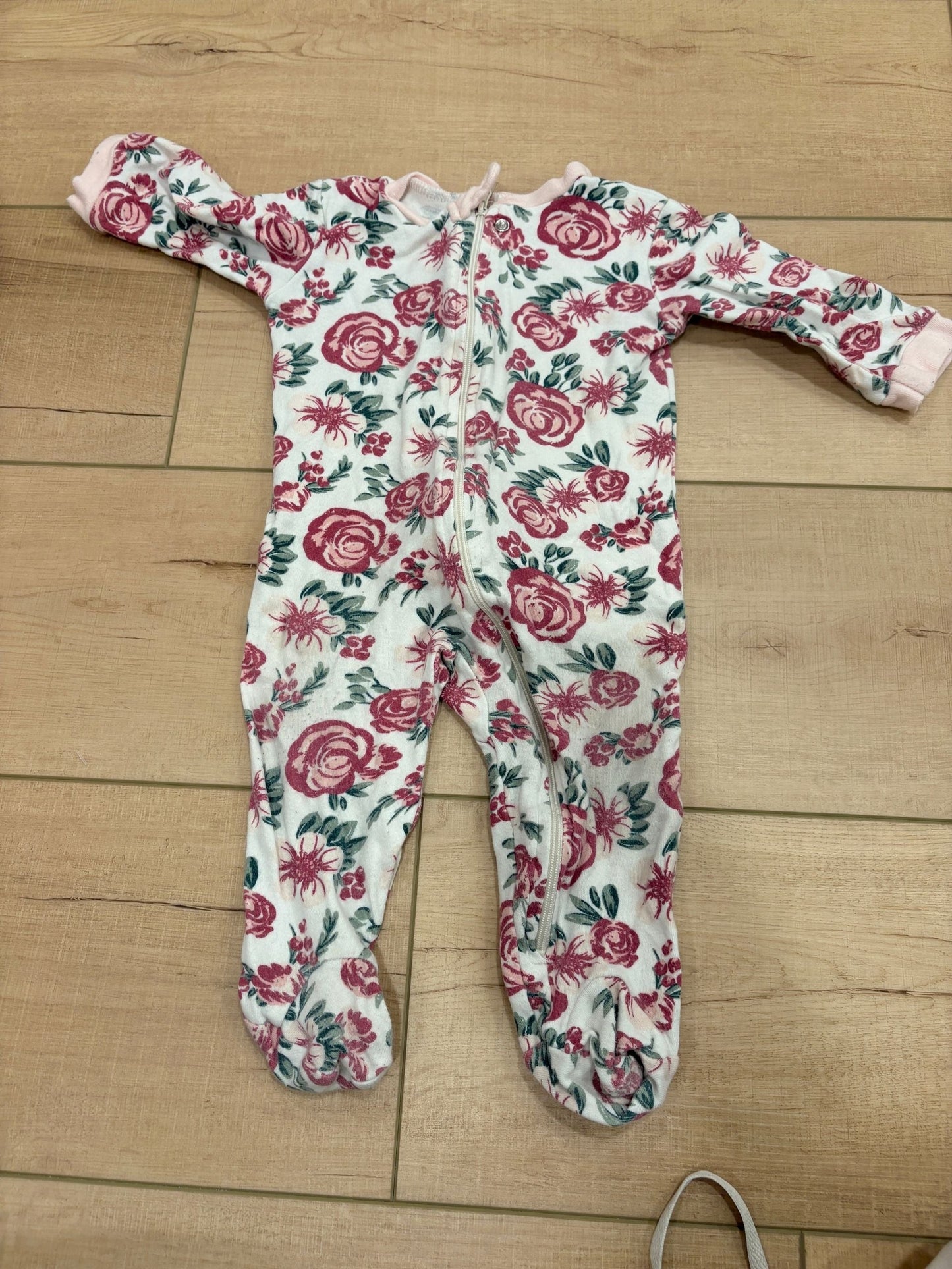 #37 REDUCED-3-6M Floral Sleeper and Matching Hat (not pictured, see description)