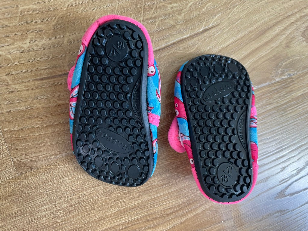 #6 - Girls Water Shoes, Size 17/18 (3-9 months), Pink/Blue with Octopus
