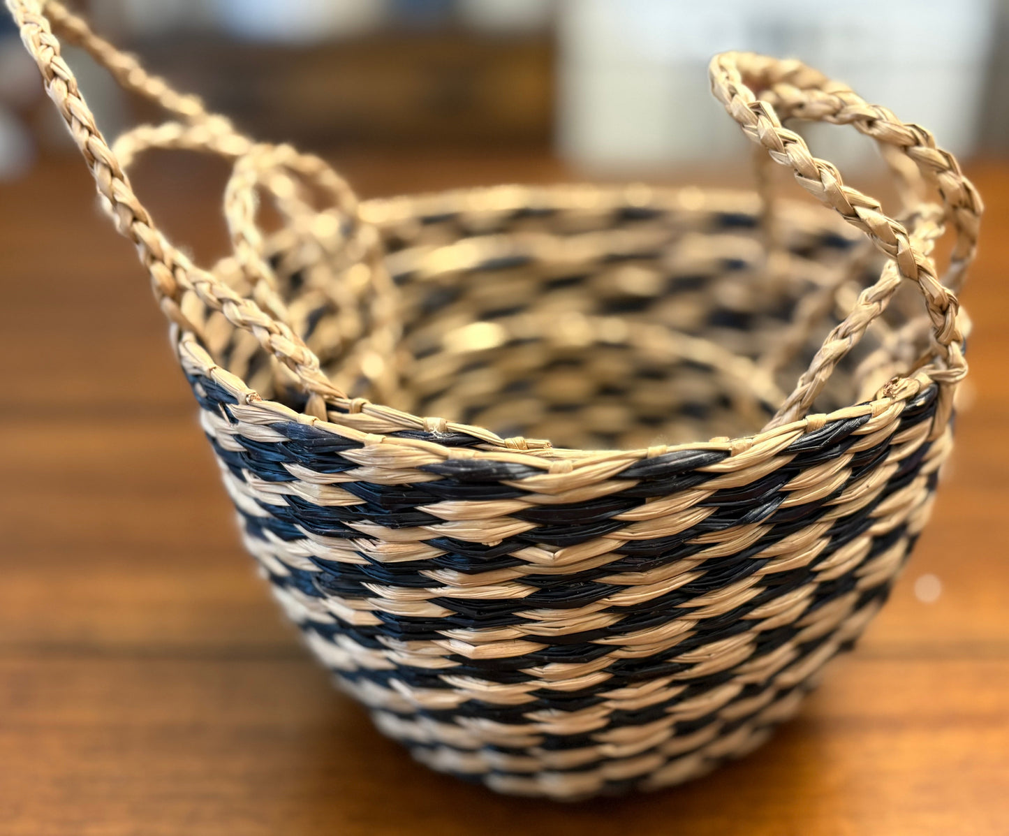 Seller #210 Black & Tan 3 Piece Woven Nesting Basket Set