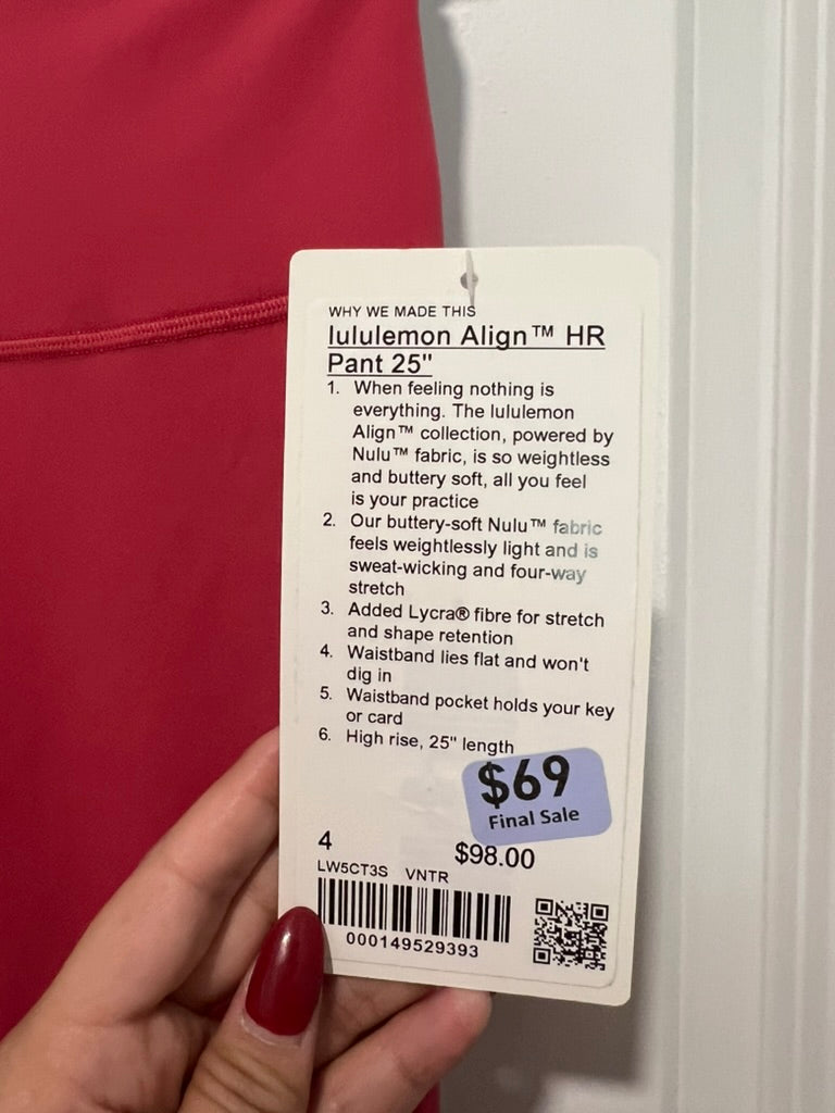 Seller #76 - Lululemon Align ™ HR Pant 25" VNTR Vintage Rose Size 4 NWT $98