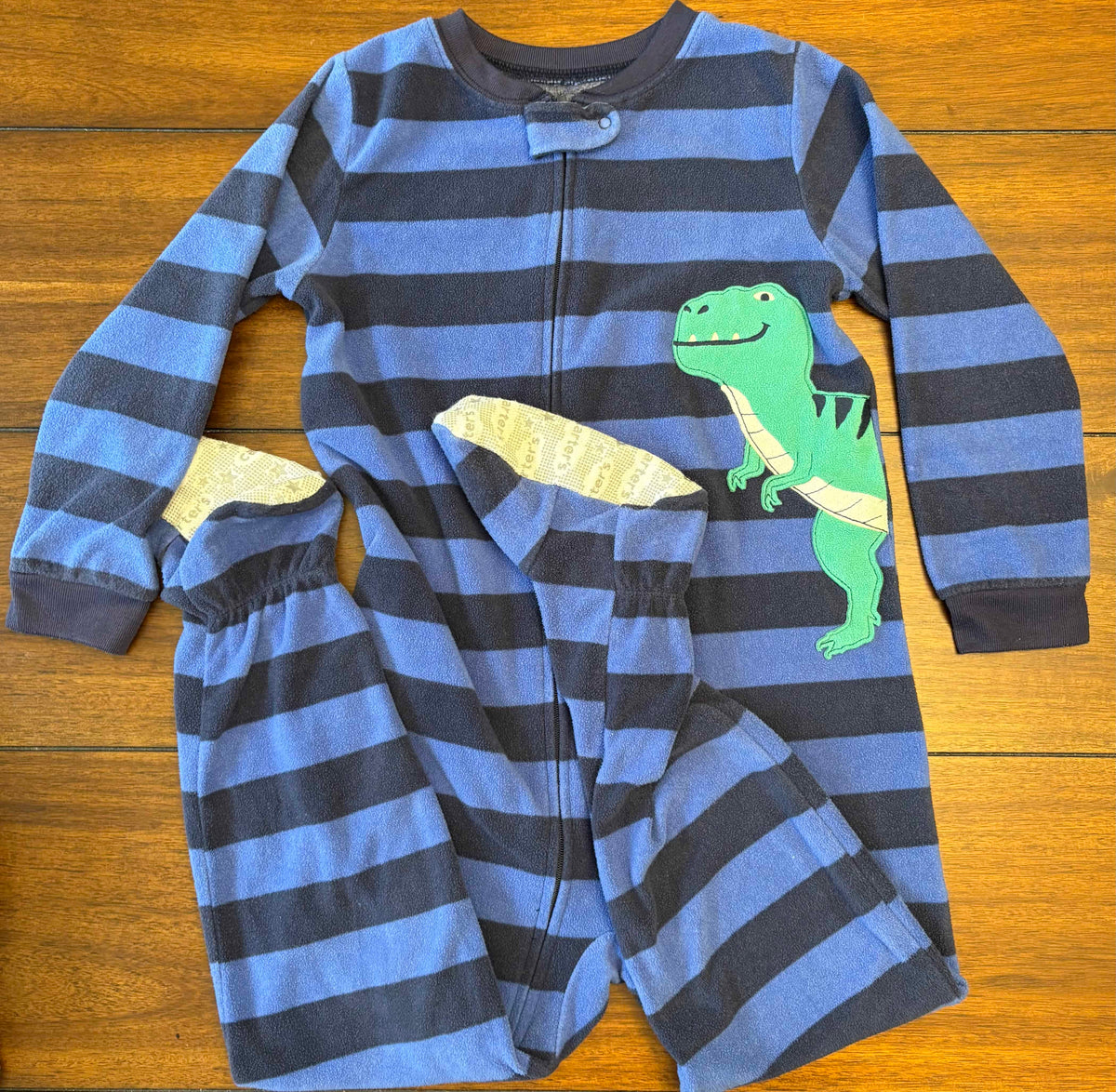 #197 Carter's Boys Size 5T Aqua White & Blue Embroidered Fleece Footed Zipper Sleeper Bundle