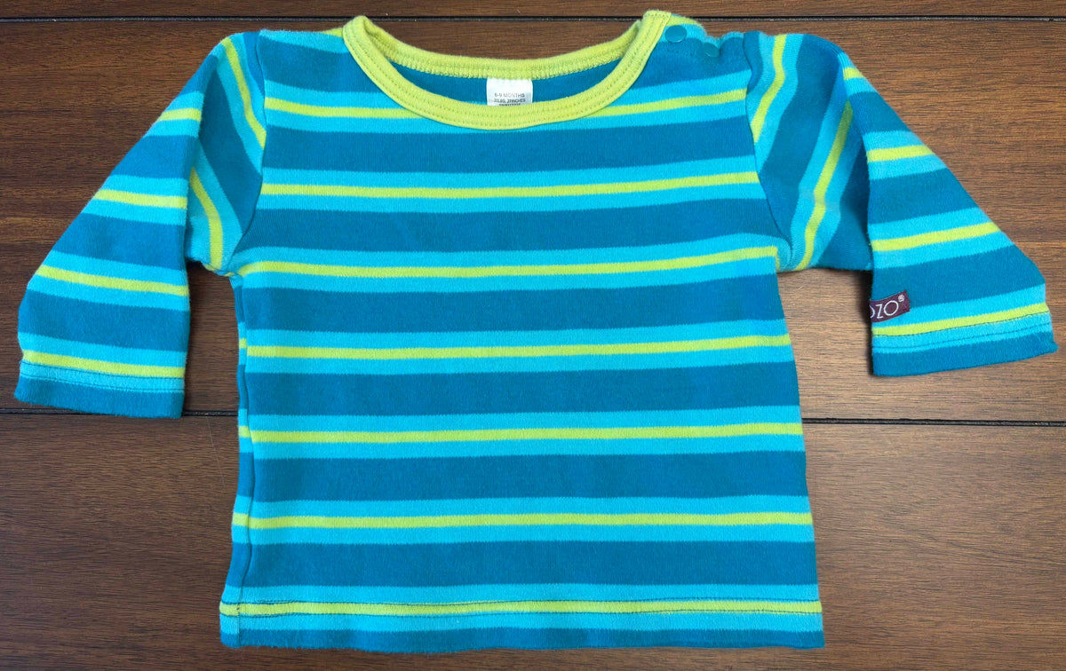 #197 Boys Size 6-9M Brown Teal & Lime Green Monkey Embroidered Cotton Overall Set