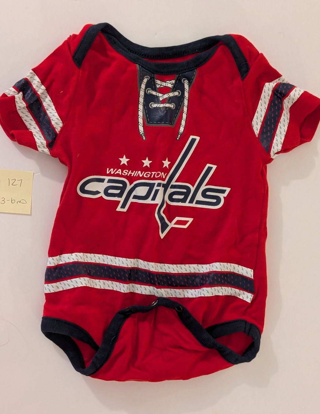 Seller 97, Washington Capitals Game Day Onesie, baby size 3-6mo (item 127)
