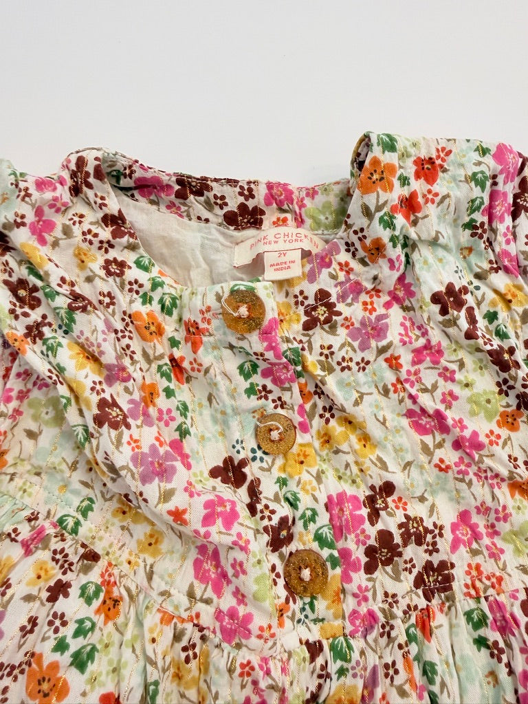 (#25) pink chicken | EUC | 2Y | floral pink front button dress | 45227