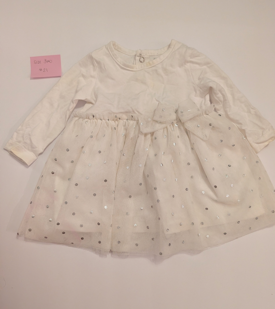 Seller 97, Carter's White Dress w/Tulle skirt & silver polka dots, baby girl, size 3mo (item 21)