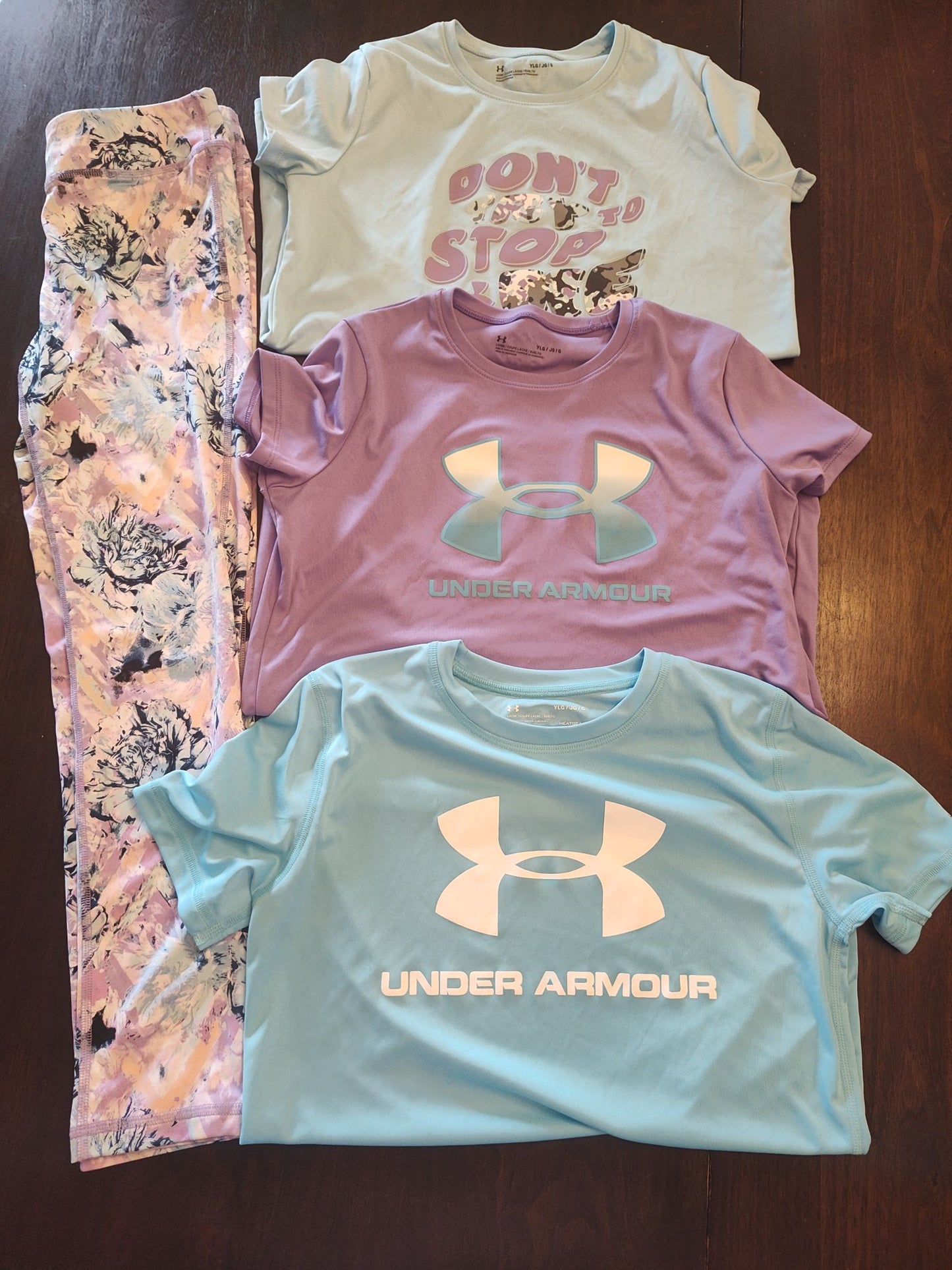 Seller 185: UA Girl's YL (14/16) mix and match set purple/blue