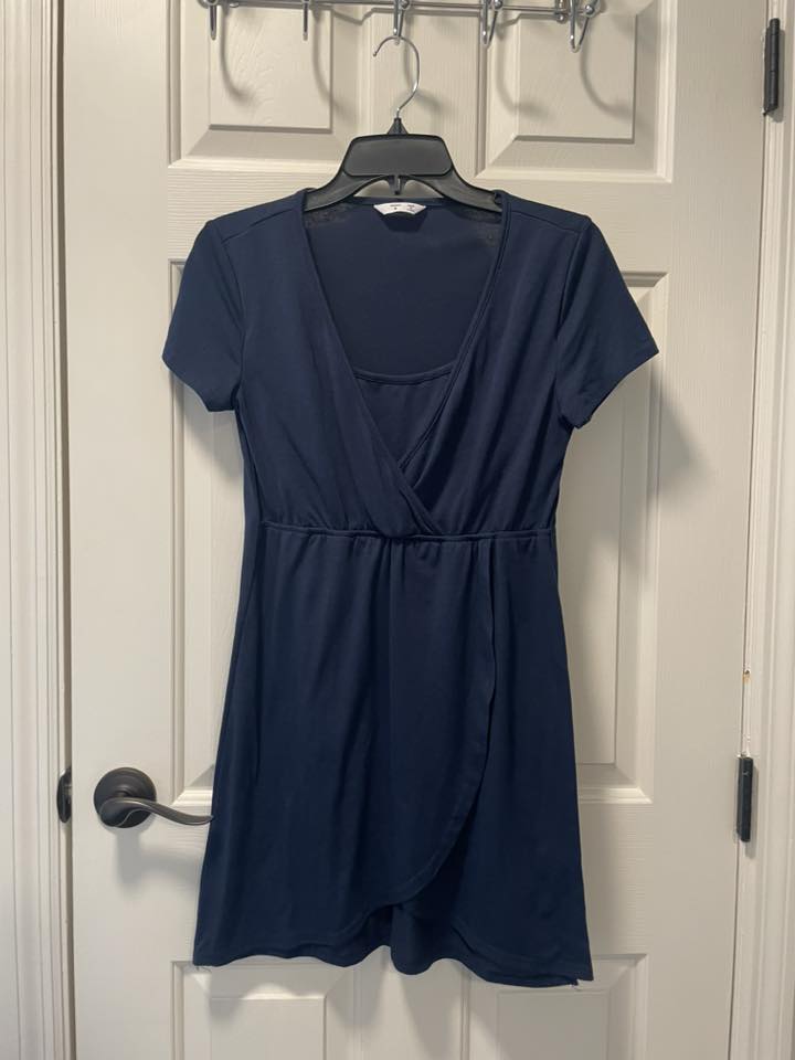 #215 Dark Blue Short Sleeved Nursing/Maternity Dress Women's Size XS/S