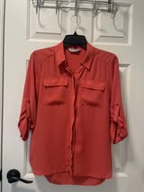 #215 Dorothy Perkins Red-Orange Button Down Blouse Women's Size Small