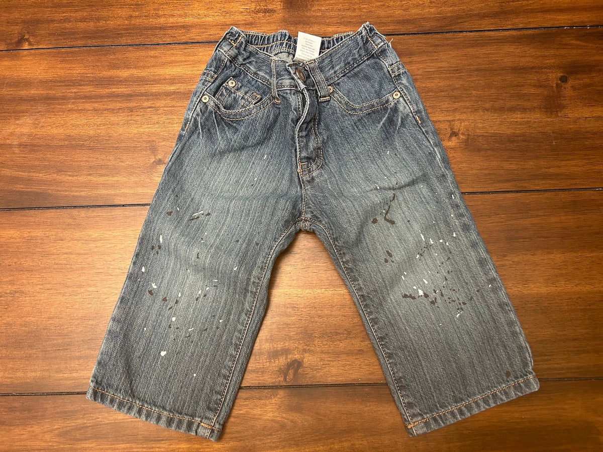 #197 Gymboree Boys Size 12-18M Medium Wash Paint Splattered Jeans
