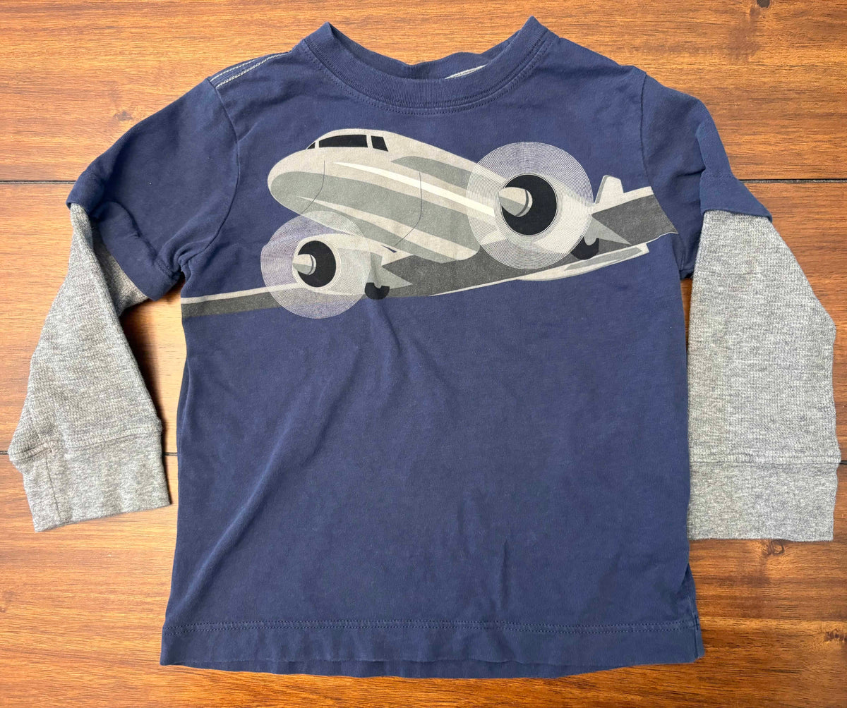 #197 Hanna Andersson Boys Size 3 (90) Navy Airplane Printed Long Sleeve Top