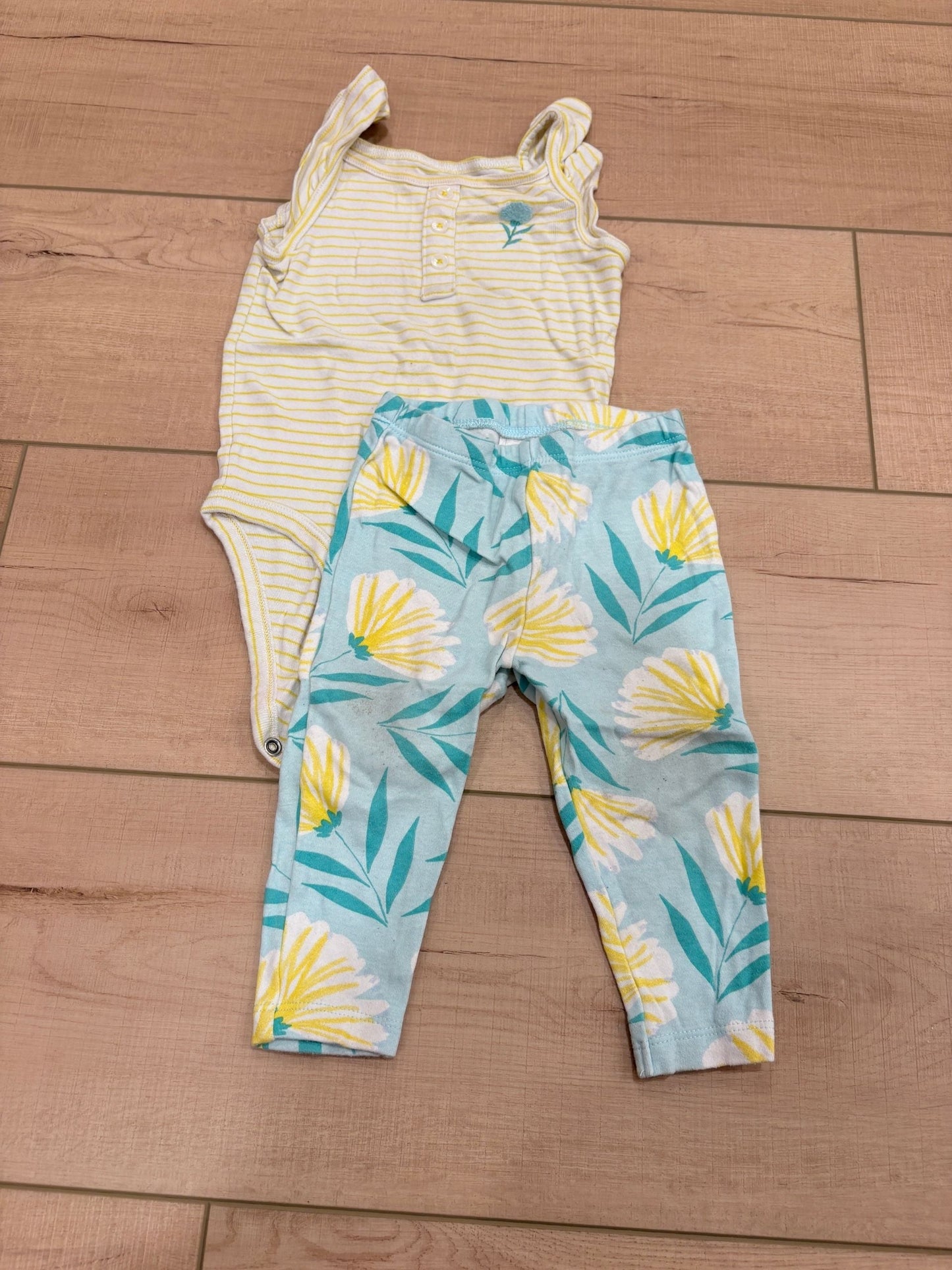 #37 REDUCED-6-9M Girls Matching Set Summer Florals and Stripes