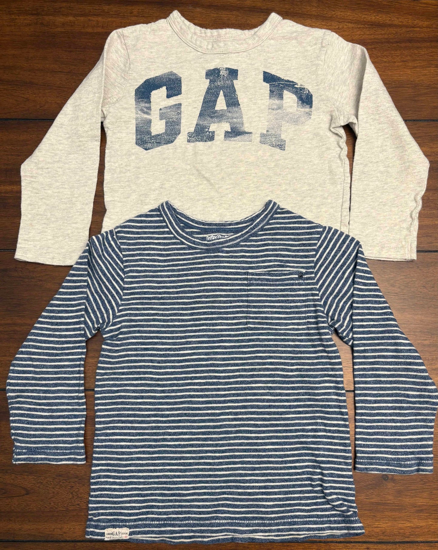 Seller #210 Baby Gap Boys Size 4 Cream & Blue GAP Logo and Striped Long Sleeve Top Bundle