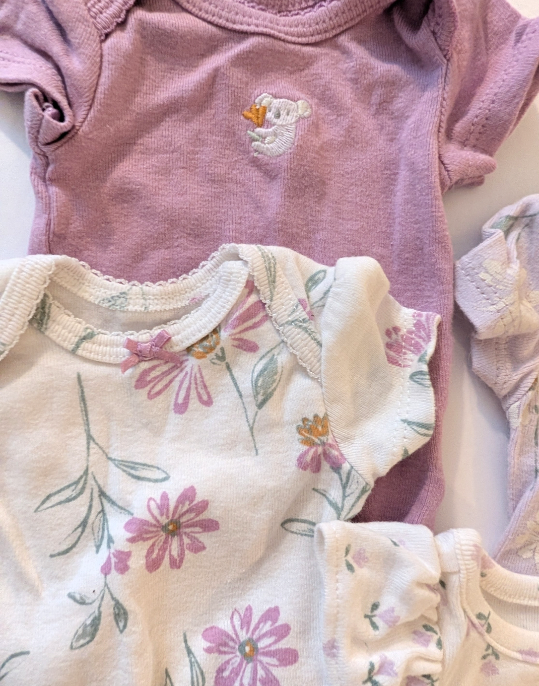 Seller 97, Carter's Koala Purple Onesie Bundle, baby girl size Preemie (item 209)