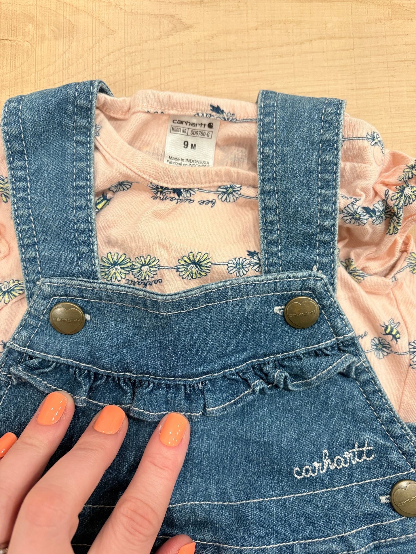 #37 REDUCED-9M Girls Carhartt Overalls and Matching Bodysuit