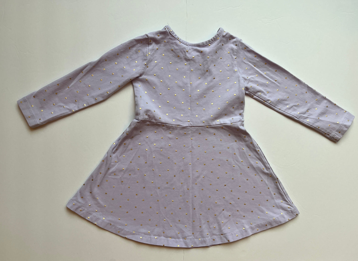 #180 Girls Size 3T (90) Hanna Andersson EUC Purple Dress with Gold Polka Dots