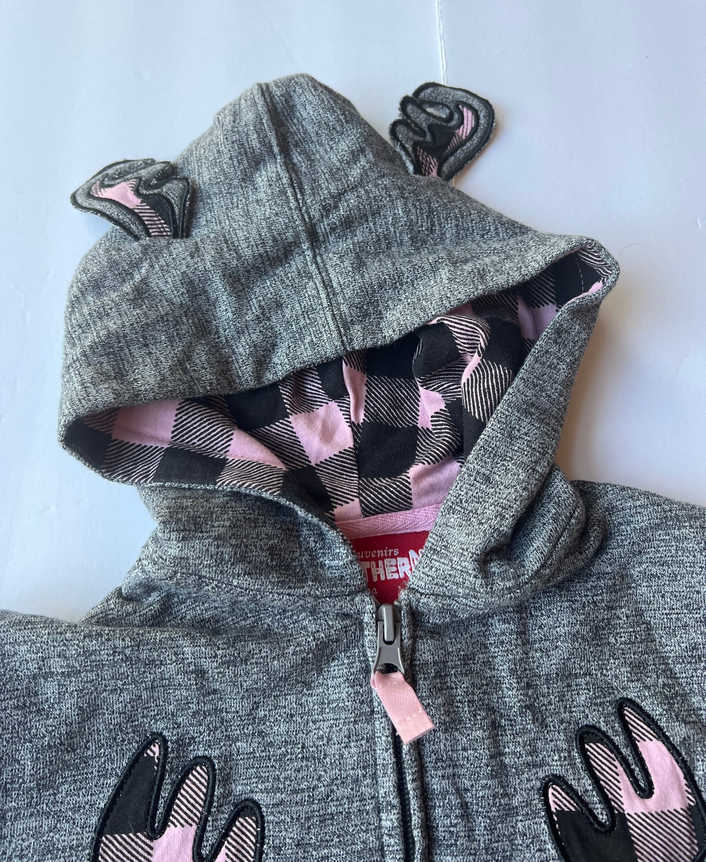 #180 Girls 4T Northern Pink Buffalo Check Moose Hoodie (2 available)