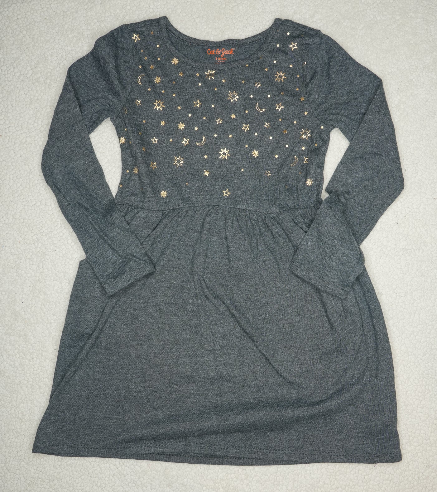 #31 Girls' Cat & Jack Grey Star Print Dress, Size 6/6x (1 of 2)
