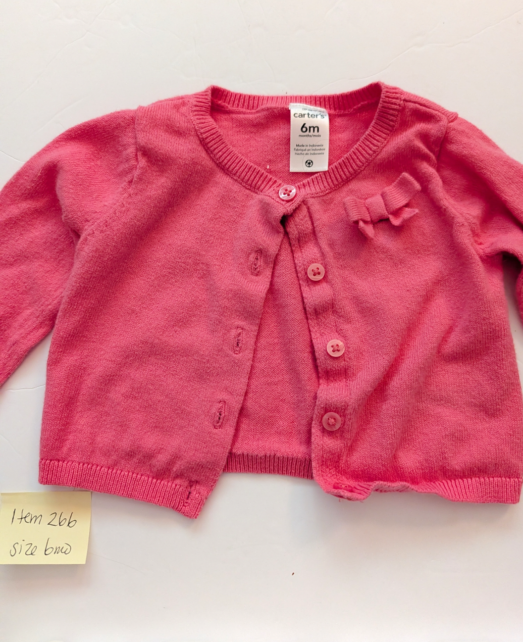 Seller 97, Carter's Pink & White Cardigans, baby size 6mo (item 266)