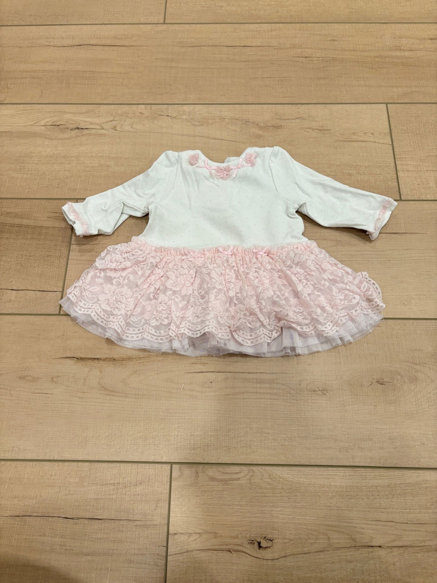 #37 REDUCED-6-9M Girls Shirt with Pink Lace Peplum/Skirt
