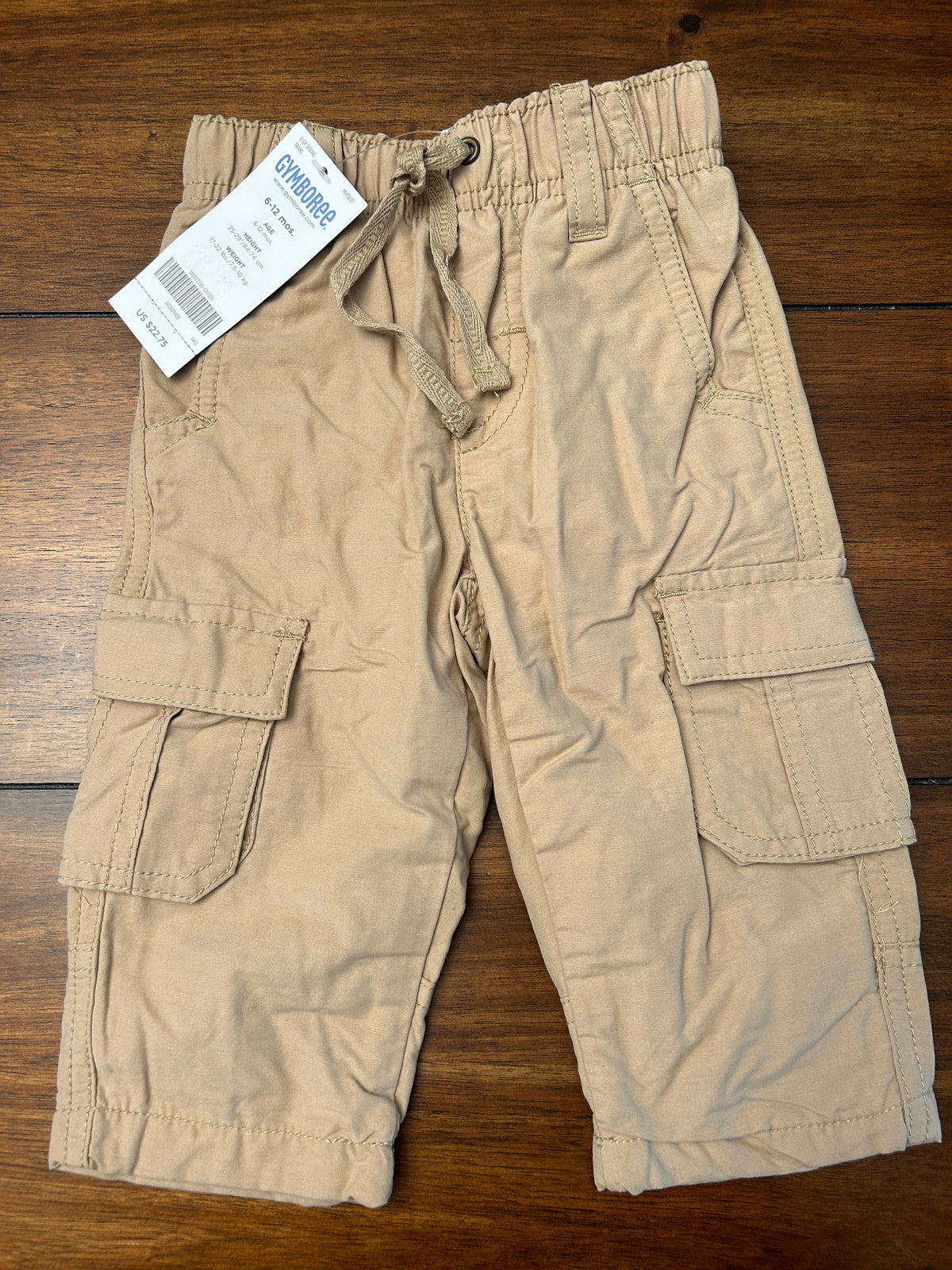 #197 Gymboree Boys Size 6-12M Khaki Lined Cargo Pants NWT