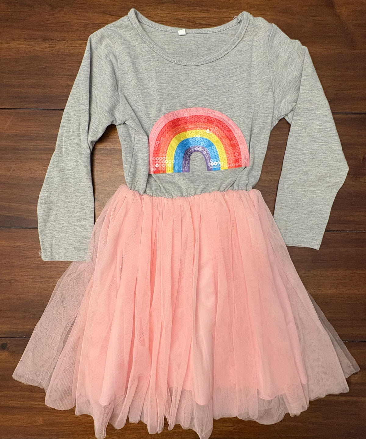 #197 Girls Size 5-6 Gray Rainbow Sequin Pink Tutu Dress NWOT