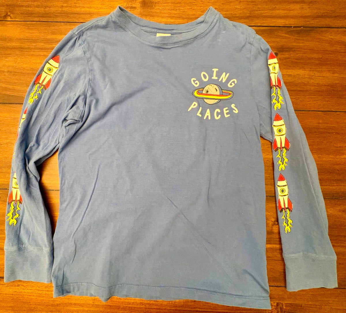 #197 Hanna Andersson Boys Size 12 Blue Going Places Printed Long Sleeve Top