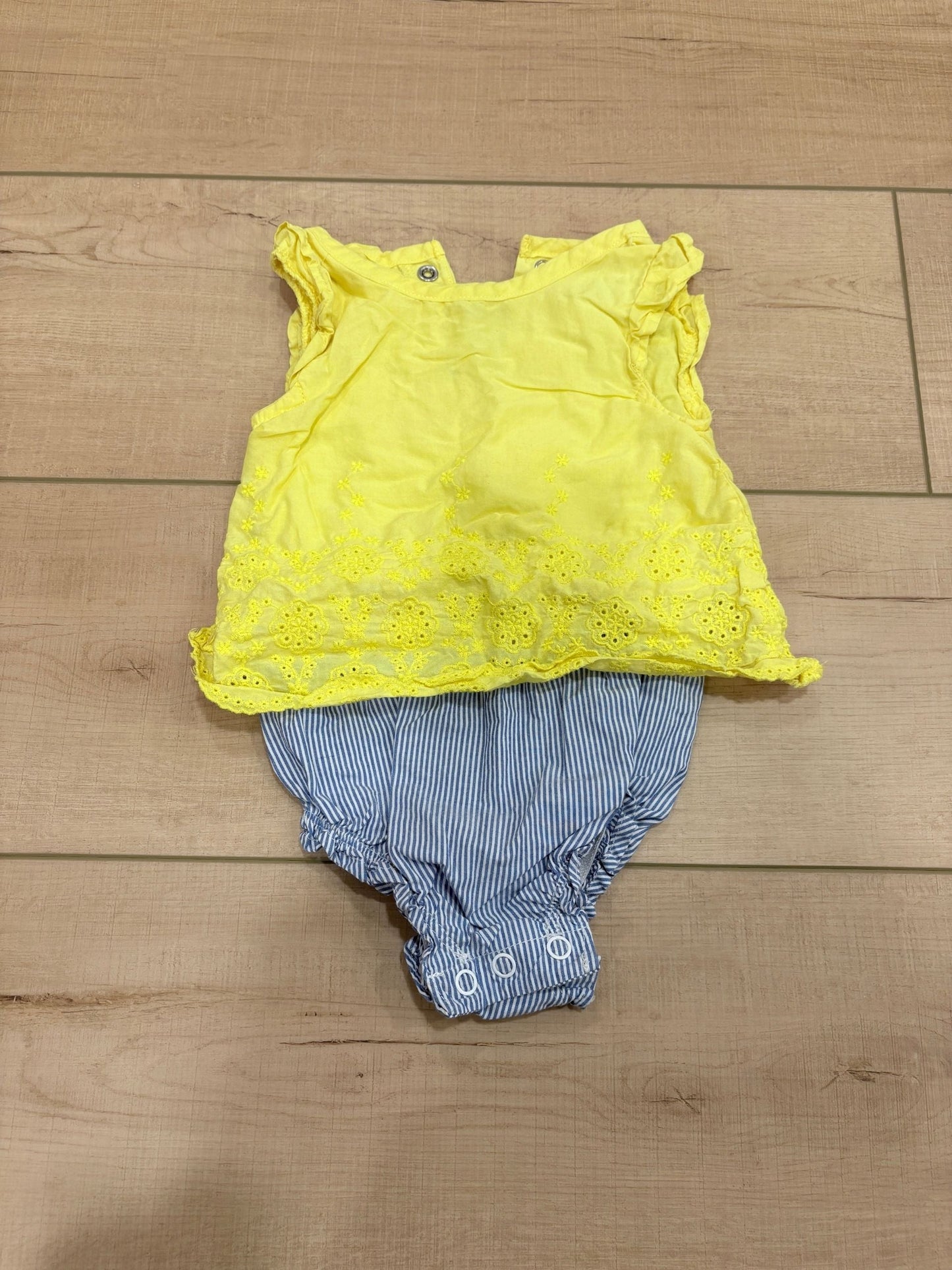 #37 REDUCED-9M Girls Carter's Bodysuit with Yellow Eyelet Lace Overlay